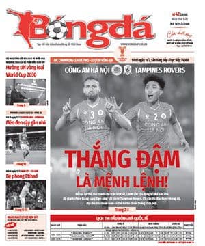 Bìa báo "Bóng đá" với tiêu đề "Thắng đậm là mệnh lệnh!" và hình ảnh cầu thủ CAHN, phản ánh chiến thắng lớn của đội.