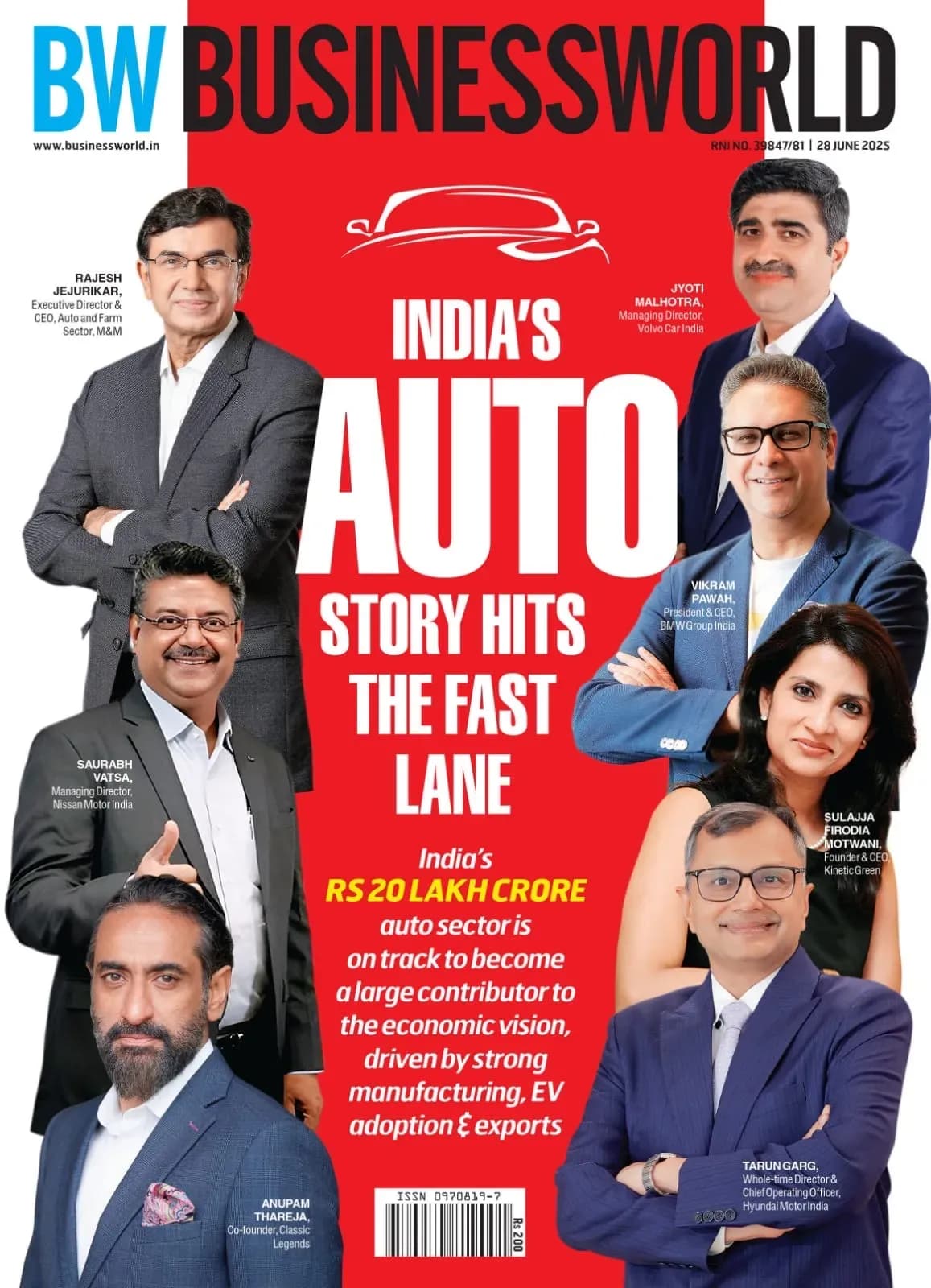 Bìa tạp chí BW Businessworld với tiêu đề 'India’s Auto Story Hits The Fast Lane', biểu tượng cho sự tăng trưởng công nghiệp và tầm nhìn phát triển thịnh vượng của Ấn Độ.