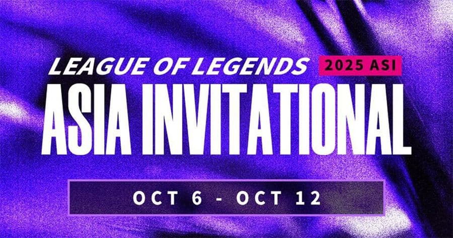 Banner chính thức của giải đấu League of Legends Asia Invitational (ASI) 2025 với ngày diễn ra từ 6 đến 12 tháng 10.