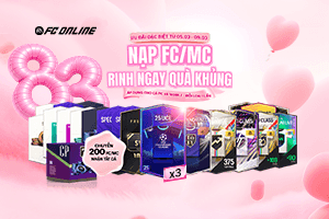 Banner quảng cáo sự kiện nạp FC/MC để nhận quà khủng trong FC Online, khuyến khích chiến lược tích lũy và tận dụng FC.