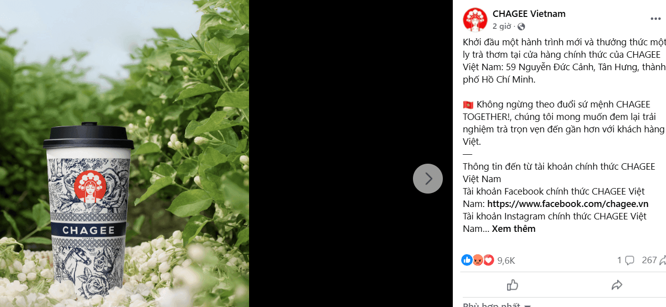 Bài đăng trên fanpage CHAGEE Vietnam thông báo mở cửa hàng mới, nhận về hàng ngàn lượt bày tỏ cảm xúc phẫn nộ từ cộng đồng mạng.