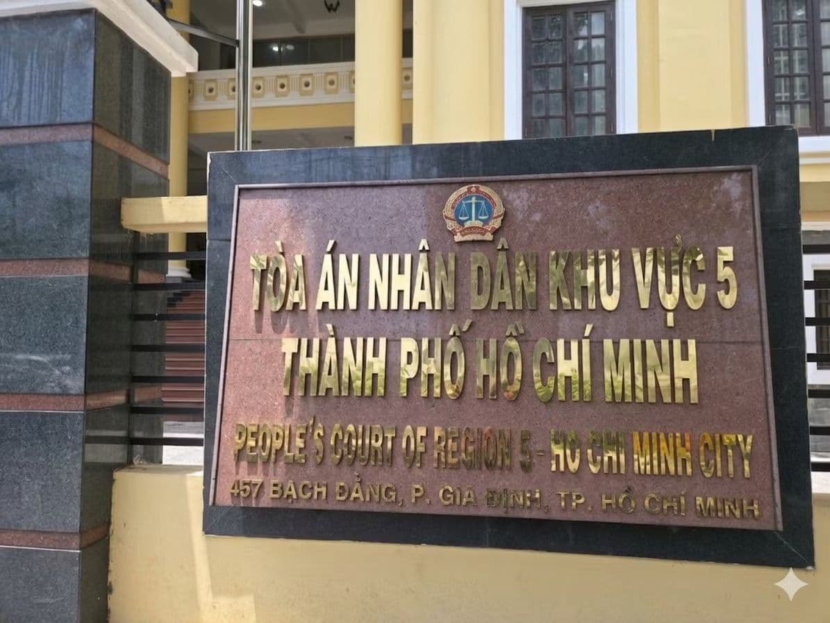 Biển hiệu Tòa án Nhân dân Khu vực 5 Thành phố Hồ Chí Minh