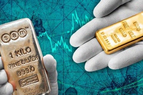 Biểu đồ kinh tế và các thỏi kim loại quý, tượng trưng cho nền kinh tế thị trường và hội nhập quốc tế