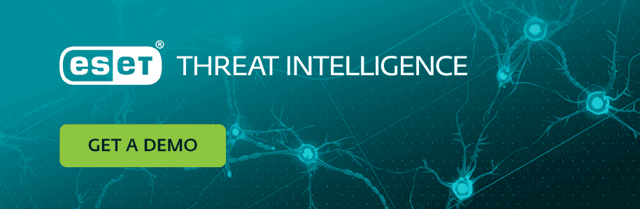 Biểu ngữ ESET Threat Intelligence, đại diện cho các giải pháp phòng thủ an ninh mạng tiên tiến chống lại mối đe dọa zero-day.