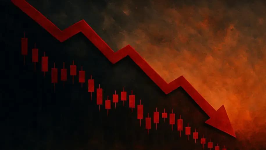 Biểu đồ nến và mũi tên đỏ thể hiện sự sụt giảm giá Bitcoin và thanh lý hàng loạt trên thị trường.