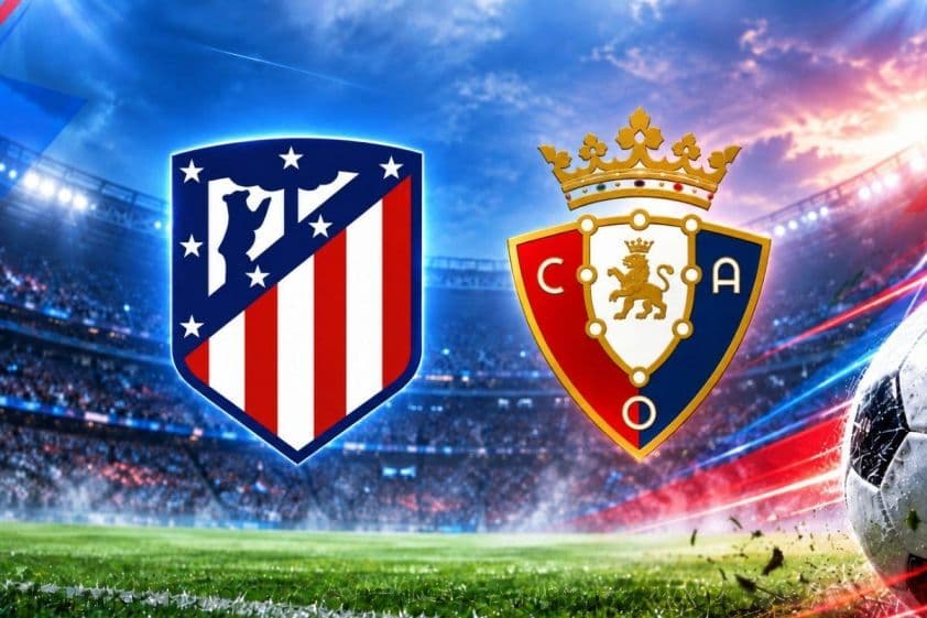 Biểu tượng của Atletico Madrid và Osasuna trên sân vận động, tượng trưng cho trận đấu sắp tới.