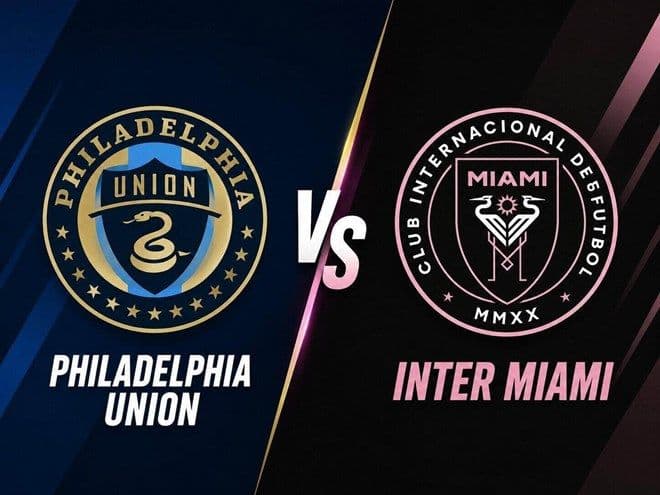 Biểu tượng của Philadelphia Union và Inter Miami đối đầu, thể hiện cuộc thử thách của Messi tại MLS
