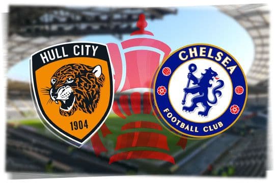 Biểu tượng Cúp FA và logo Hull City đối đầu Chelsea, minh họa áp lực cho các đội bóng lớn.