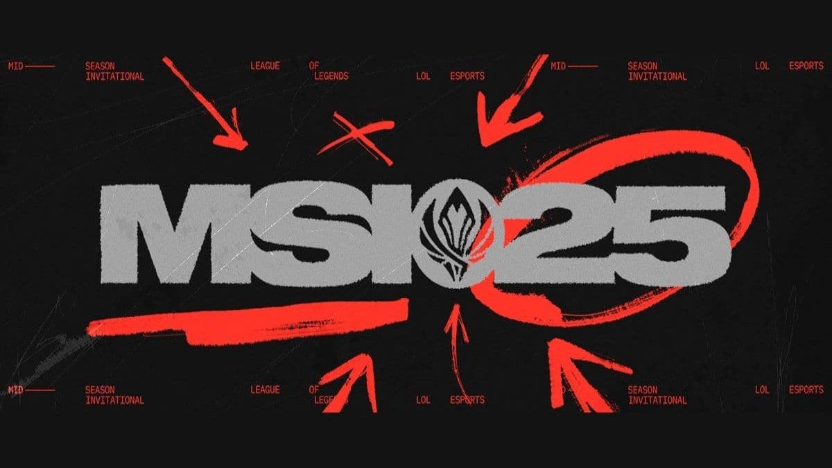Biểu tượng giải đấu MSI 2025 Liên Minh Huyền Thoại với dòng chữ 'Ai có cơ hội nâng cúp?'