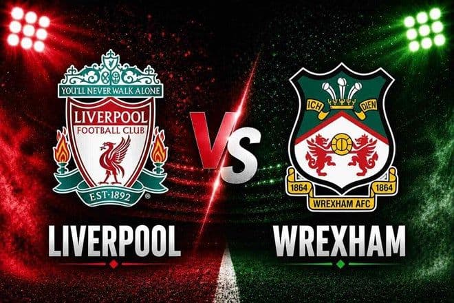 Biểu tượng đối đầu giữa Liverpool và Wrexham trên sân cỏ, thể hiện trận giao hữu đầy tham vọng.