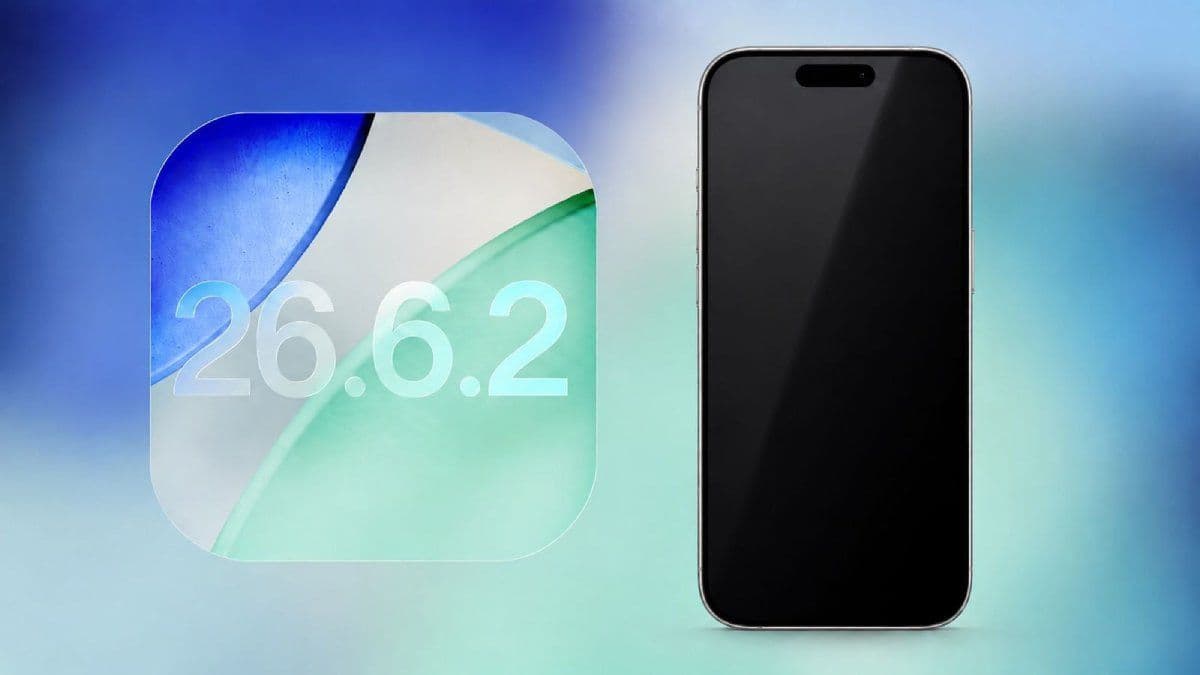 Biểu tượng iOS 26.6.2 bên cạnh một chiếc iPhone, minh họa bản cập nhật phần mềm của Apple.