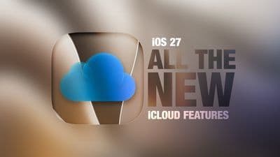 Biểu tượng đám mây và dòng chữ iOS 27 All the New iCloud Features, minh họa các tính năng mới của iCloud trong iOS 27.