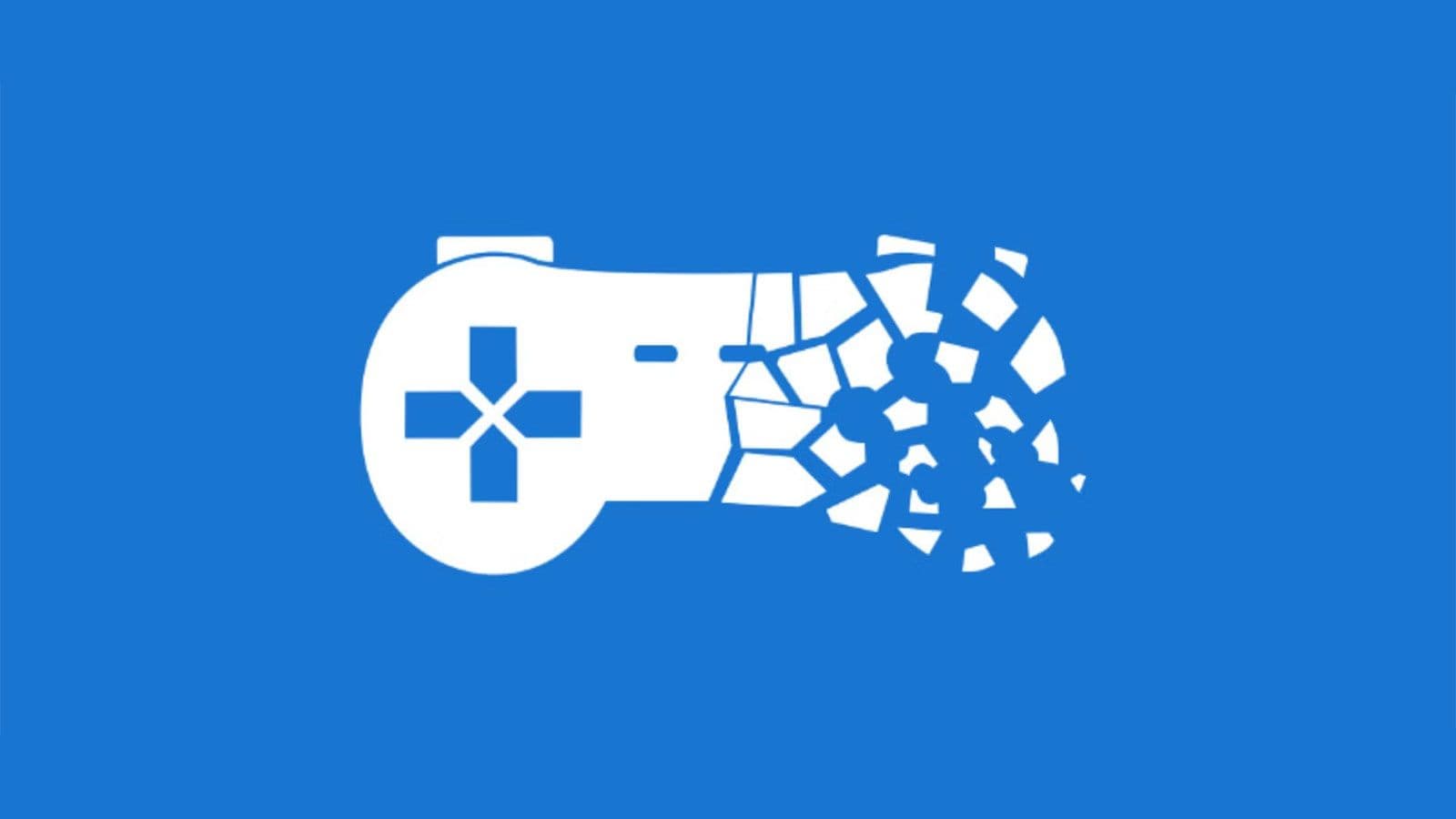 Biểu tượng tay cầm chơi game vỡ vụn trên nền xanh, tượng trưng cho sự giao thoa giữa thể thao truyền thống và thế giới ảo.