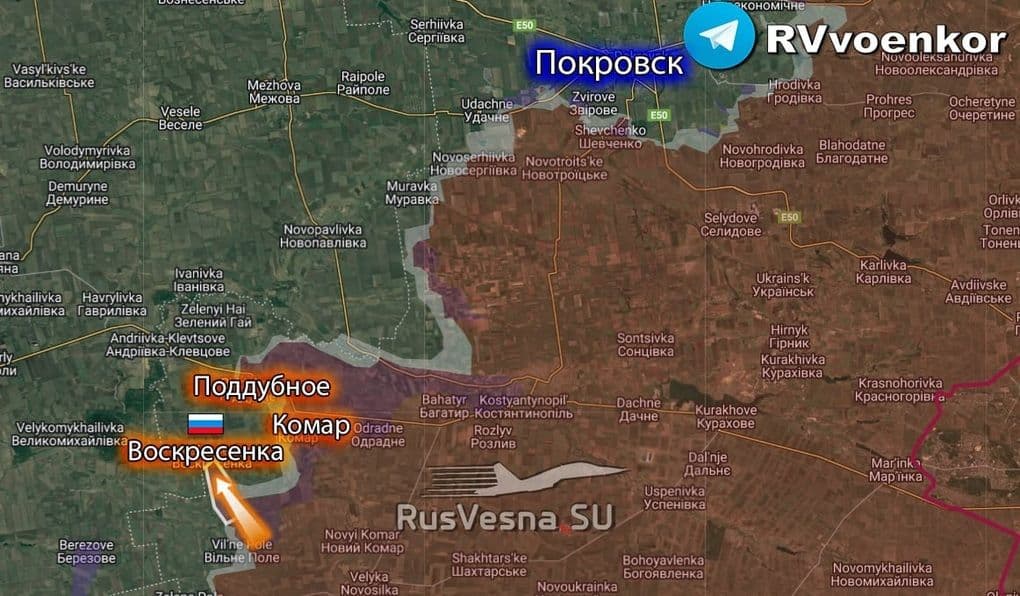 Bản đồ chiến sự khu vực Krasnoarmeysk (Pokrovsk) và các mũi tiến công của Nga, minh họa áp lực lên tuyến tiếp tế.