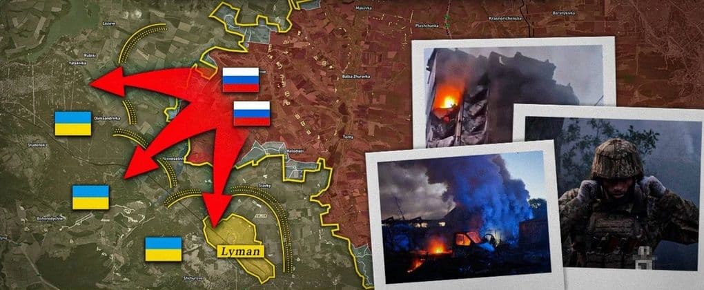 Bản đồ chiến sự khu vực Lyman, thể hiện các kịch bản quân sự và áp lực liên tục của Nga.
