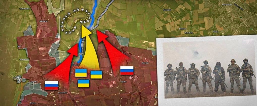 Bản đồ chiến thuật cho thấy các mũi tiến công của Nga và phòng tuyến Ukraine, cùng hình ảnh binh lính, minh họa chiến thuật 'lật cánh' của Moscow.