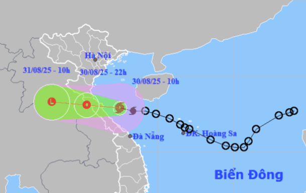 Bản đồ dự báo cường độ và hướng đổ bộ của bão số 6, nhấn mạnh sự cấp bách của ứng phó.