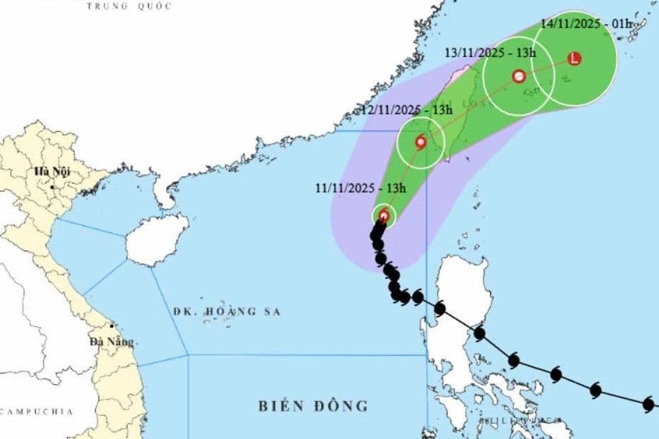 Bản đồ dự báo đường đi của bão hoặc áp thấp nhiệt đới trên Biển Đông.