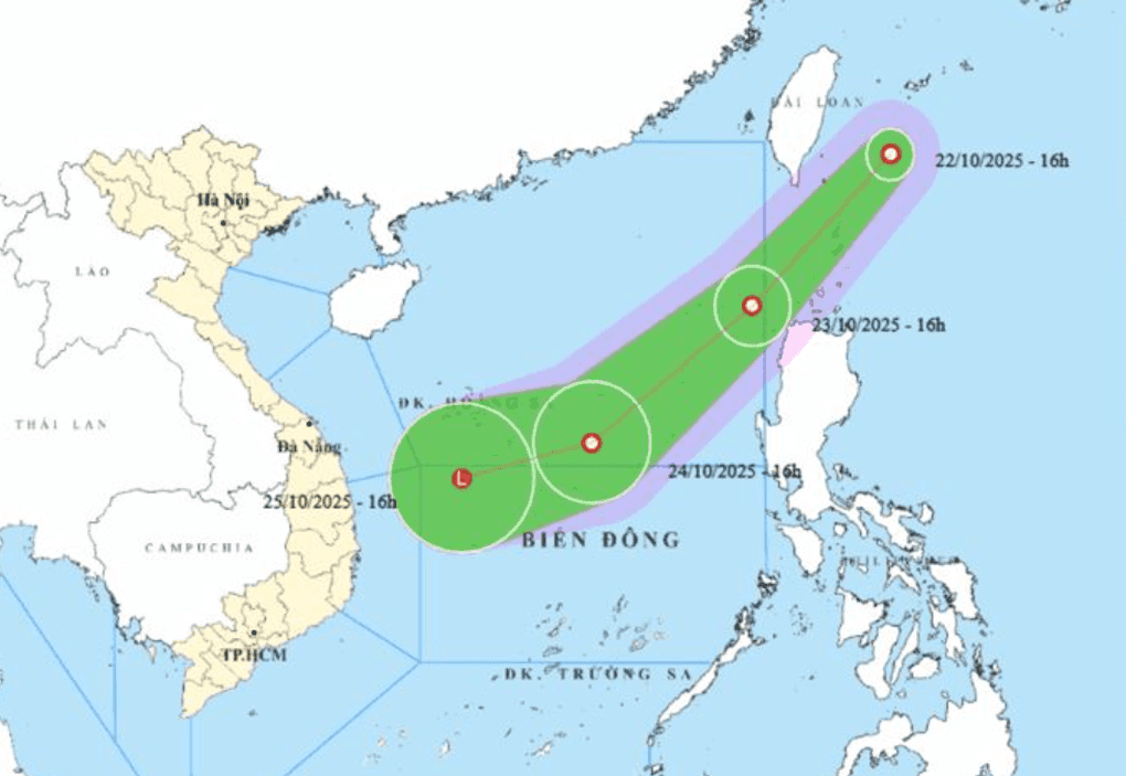 Bản đồ dự báo đường đi của áp thấp nhiệt đới mới hình thành trên Biển Đông