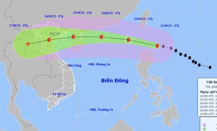 Bản đồ dự báo đường đi của siêu bão Ragasa hướng vào dải đất miền Trung - Bắc Việt Nam