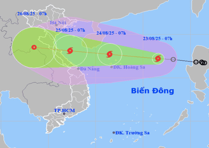 Bản đồ dự báo đường đi và cường độ của bão Kajiki (bão số 5) trên Biển Đông
