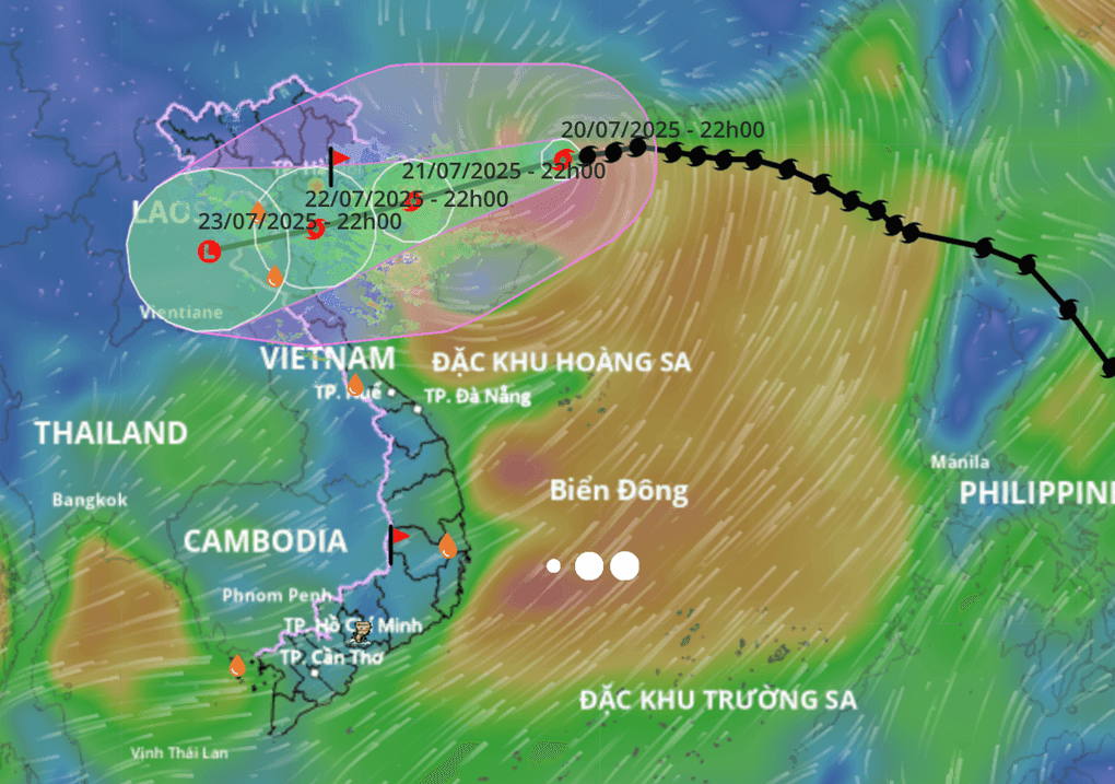 Bản đồ dự báo đường đi và khả năng tăng cường độ của bão Wipha.