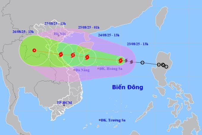 Bản đồ dự báo đường đi và khu vực ảnh hưởng của bão Kajiki tại Biển Đông
