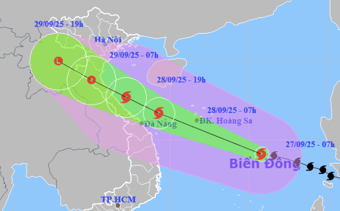 Bản đồ dự báo đường đi và khu vực ảnh hưởng của Bão số 10 Bualoi tại Việt Nam