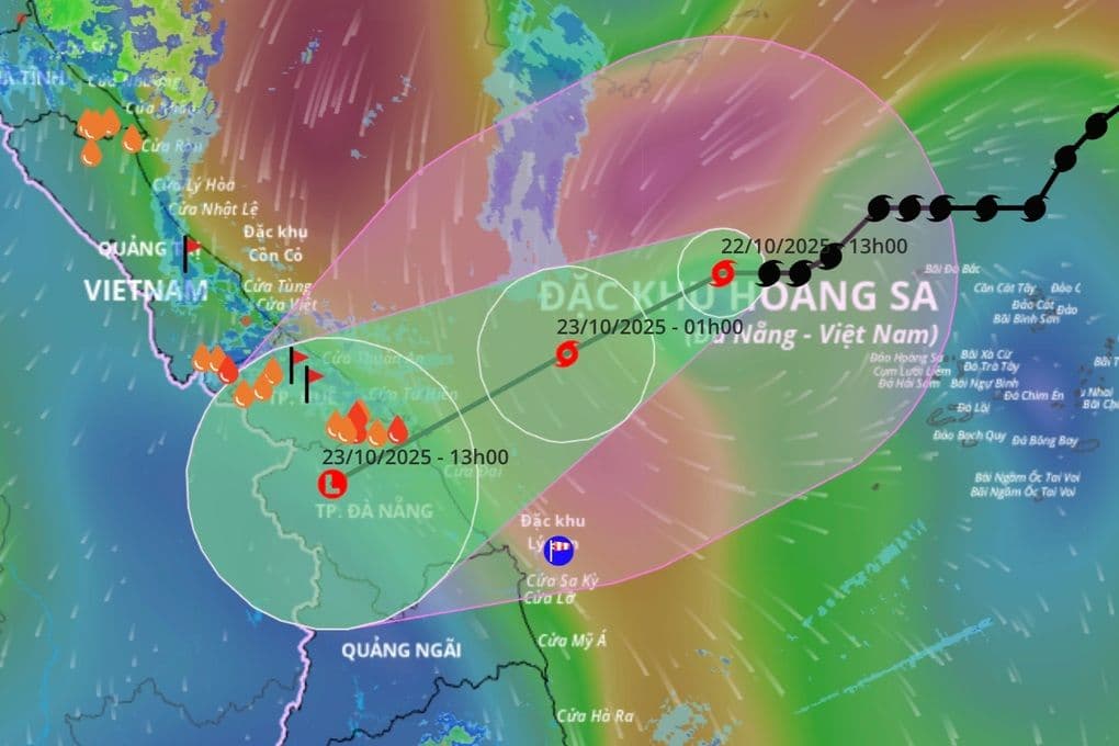 Bản đồ dự báo đường đi và vùng ảnh hưởng của bão Fengshen tại miền Trung Việt Nam
