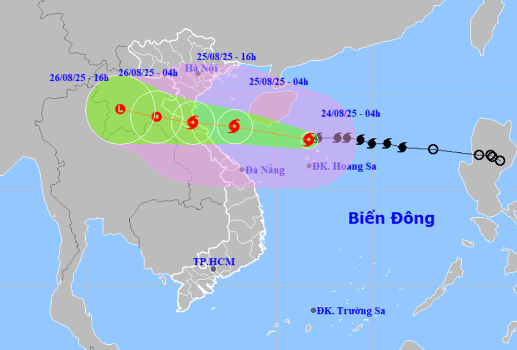 Bản đồ dự báo đường đi và vùng ảnh hưởng của bão Kajiki (bão số 5) trên Biển Đông và đất liền Việt Nam.