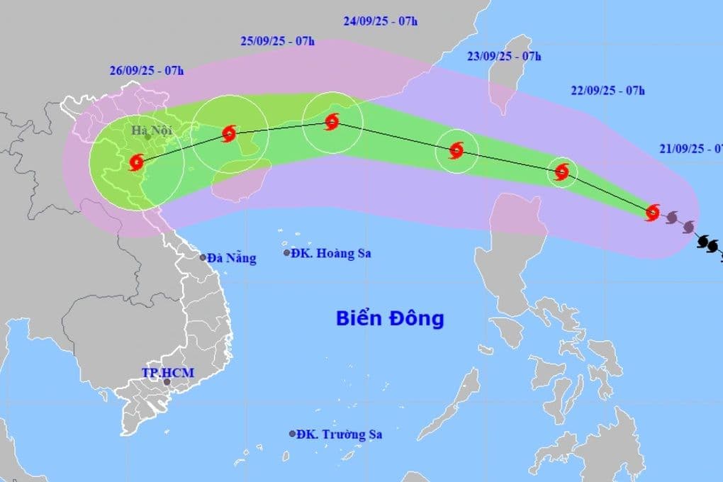 Bản đồ dự báo đường đi và vùng ảnh hưởng của siêu bão Ragasa trên Biển Đông
