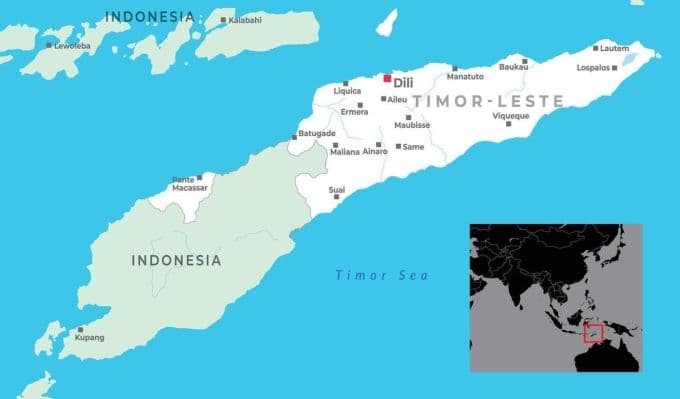 Bản đồ hiển thị vị trí địa lý của Timor-Leste, quốc gia non trẻ gia nhập ASEAN.