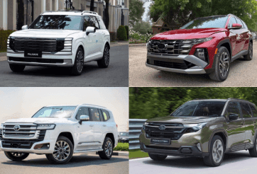 Bốn mẫu xe SUV khác nhau, bao gồm Hyundai Palisade, tượng trưng cho sự cạnh tranh và các chiến lược định vị sản phẩm trên thị trường ô tô.