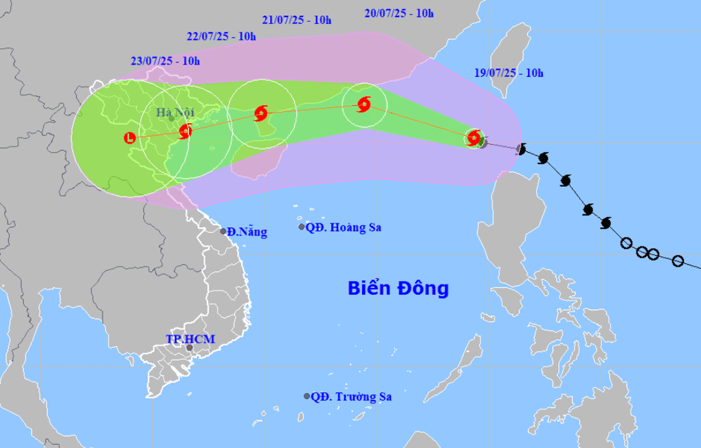 Bản đồ đường đi và dự báo cường độ bão Wipha trên Biển Đông