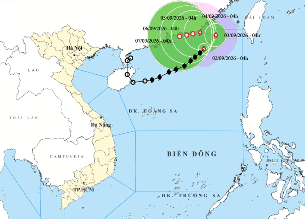 Bản đồ quỹ đạo bão số 5 (Saudel) trên Biển Đông với đường đi bất thường