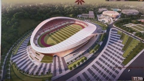 Bản vẽ thiết kế khu liên hợp thể thao hiện đại, tượng trưng cho sự đầu tư vào cơ sở vật chất nhằm nâng tầm chuyên nghiệp của V.League và vươn ra quốc tế.