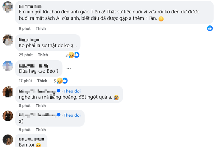 Bình luận trên mạng xã hội bày tỏ sự bàng hoàng trước tin ông Hoàng Nam Tiến qua đời.