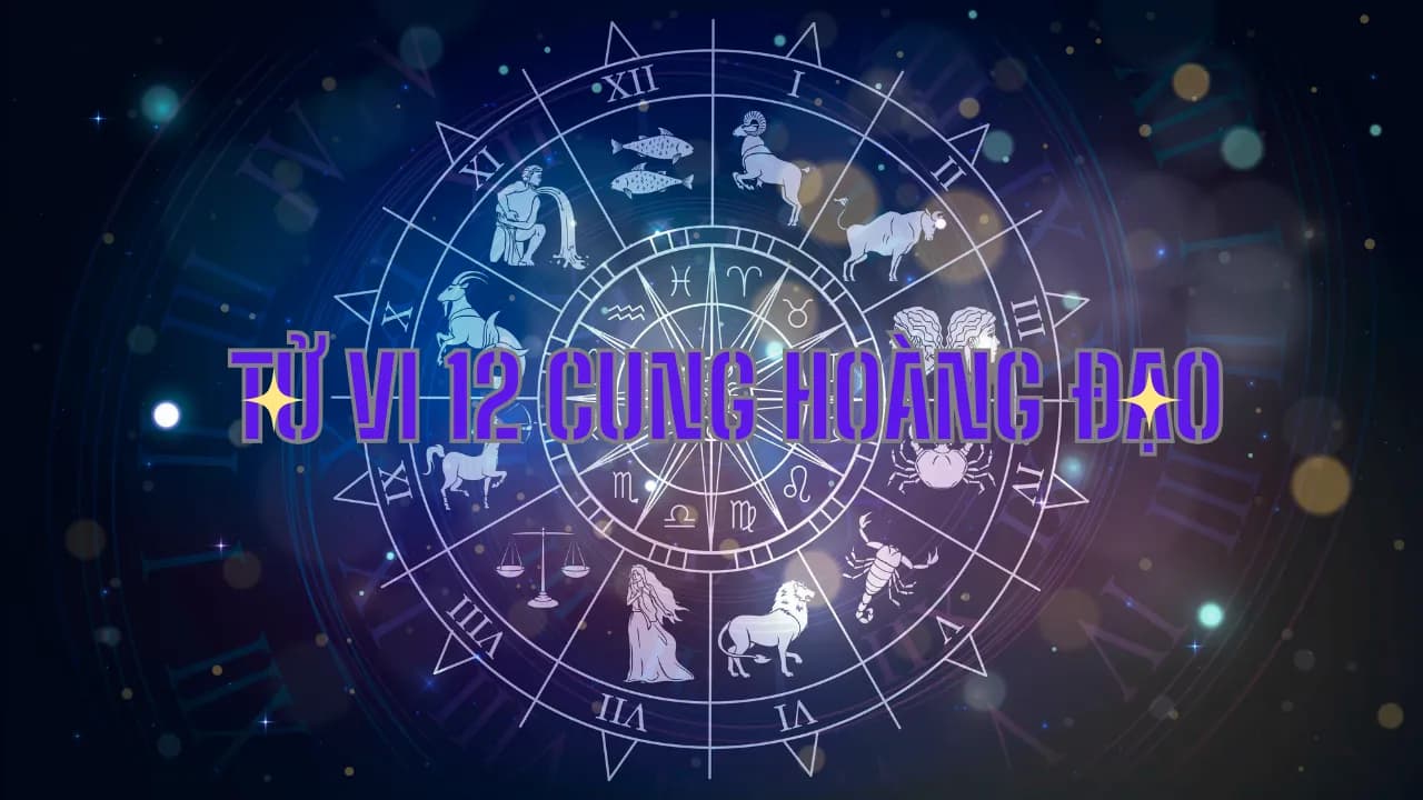 Bánh xe tử vi và 12 cung hoàng đạo trên nền vũ trụ, biểu tượng cho việc tận dụng tử vi để kiến tạo ngày mới.