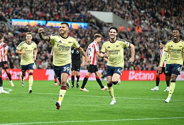 Bruno Guimaraes của Arsenal ăn mừng bàn thắng, khẳng định bản lĩnh Pháo thủ.