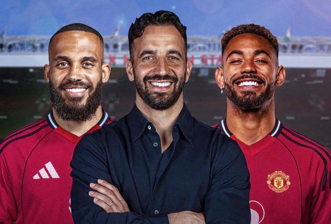 Bryan Mbeumo và Matheus Cunha trong trang phục Manchester United, thể hiện đội hình mới của Quỷ Đỏ.