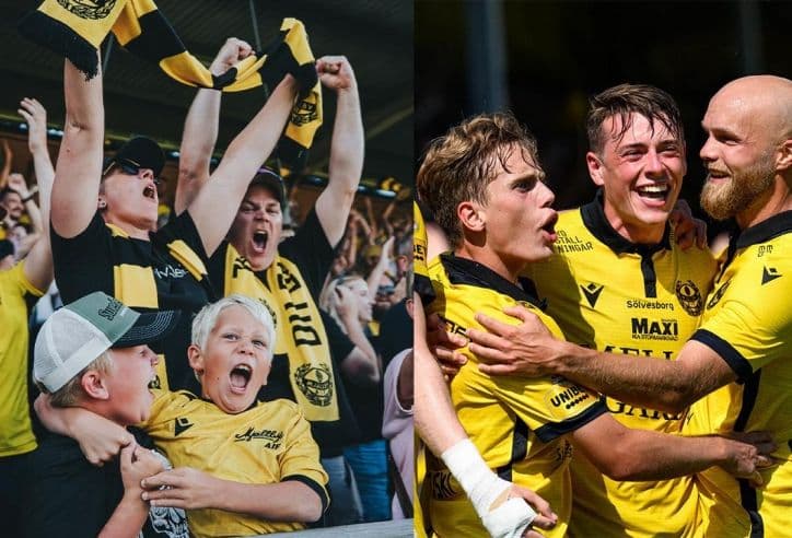 Cổ động viên và cầu thủ ăn mừng, thể hiện bản lĩnh và kịch tính của trận đấu