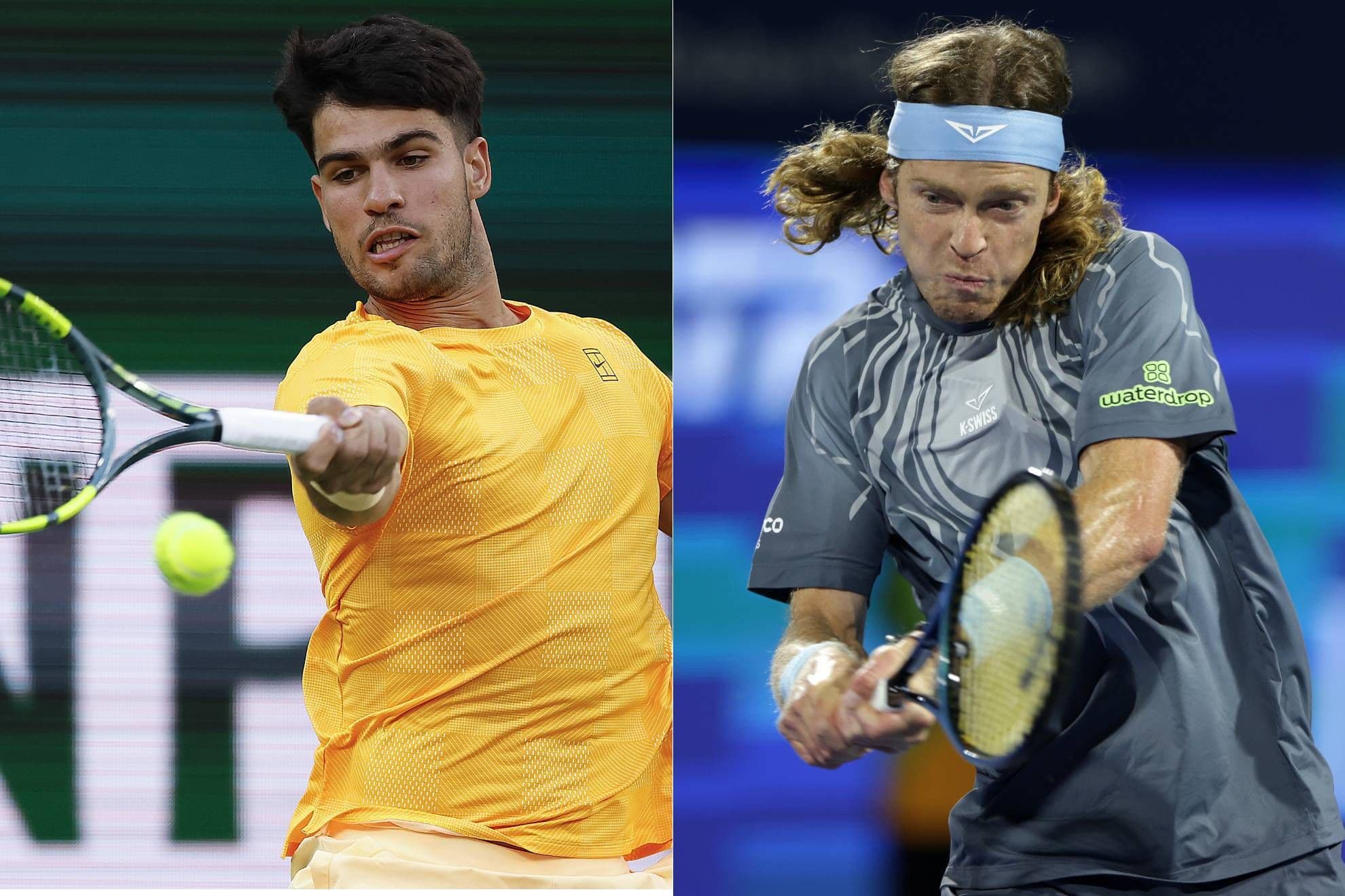 Carlos Alcaraz và Arthur Rinderknech thi đấu quần vợt, tượng trưng cho áp lực và thử thách trên con đường chinh phục sự hoàn hảo.