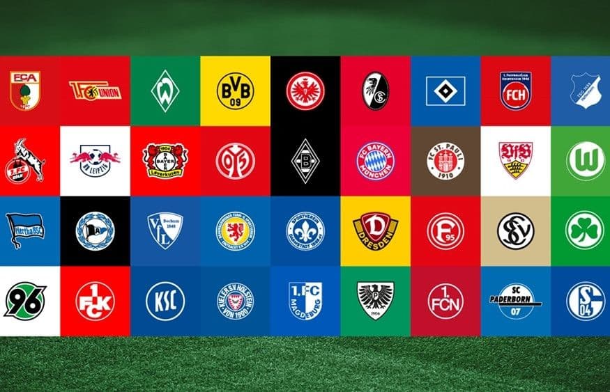 Các biểu tượng câu lạc bộ Bundesliga, minh họa sự cạnh tranh và tác động của kết quả đến bảng xếp hạng.
