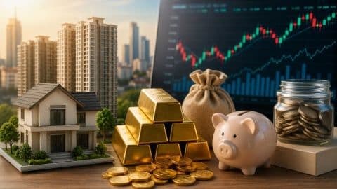 Các biểu tượng đầu tư như nhà cửa, vàng và chứng khoán, minh họa việc kiến tạo giá trị bền vững trong kinh doanh.