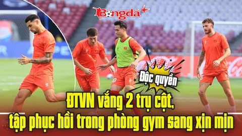 Các cầu thủ đội tuyển Việt Nam tập phục hồi trong phòng gym, minh họa cho tình trạng cạn kiệt thể lực do lịch thi đấu dày đặc.