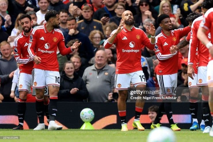 Các cầu thủ Manchester United ăn mừng chiến thắng kịch tính, thể hiện sự chật vật tìm lại bản sắc