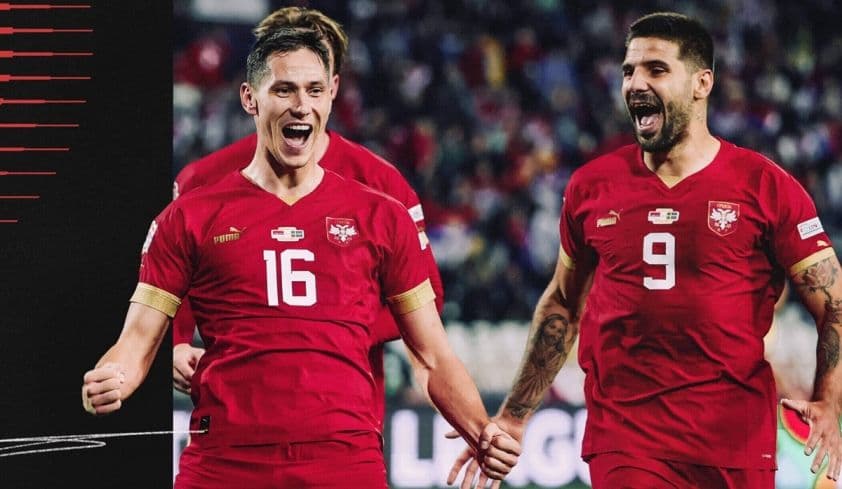 Các cầu thủ Serbia ăn mừng bàn thắng, thể hiện sức mạnh và bản lĩnh trong hành trình World Cup.