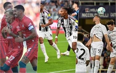 Các cầu thủ Serie A trong các pha bóng và ăn mừng, thể hiện không khí trận đấu.