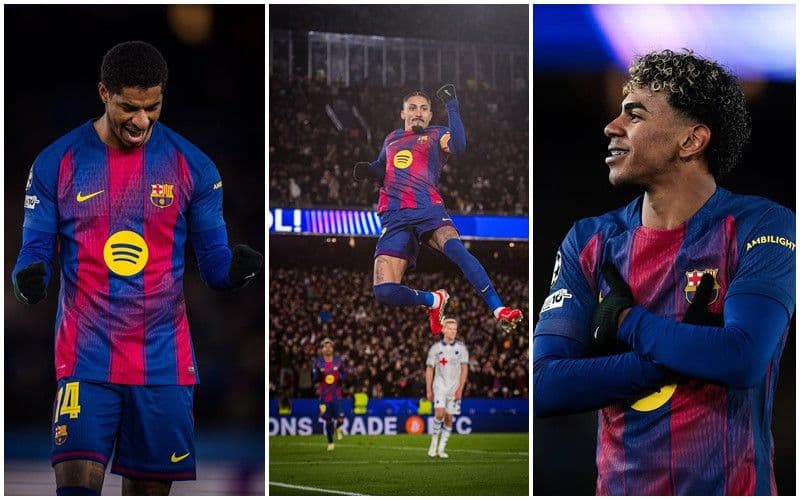 Các cầu thủ trẻ Barcelona Lamine Yamal, Marcus Rashford và đồng đội ăn mừng chiến thắng ngoạn mục tại Nou Camp.