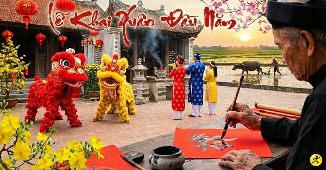 Các hoạt động khai xuân truyền thống như múa lân, viết thư pháp, hái lộc tạo niềm tin và động lực tích cực cho năm mới.